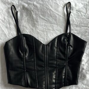 Zara Black Faux Leather Crop Top